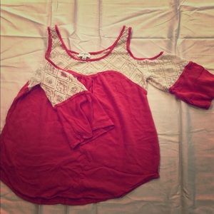 Coral Cold Shoulder & Lace Top